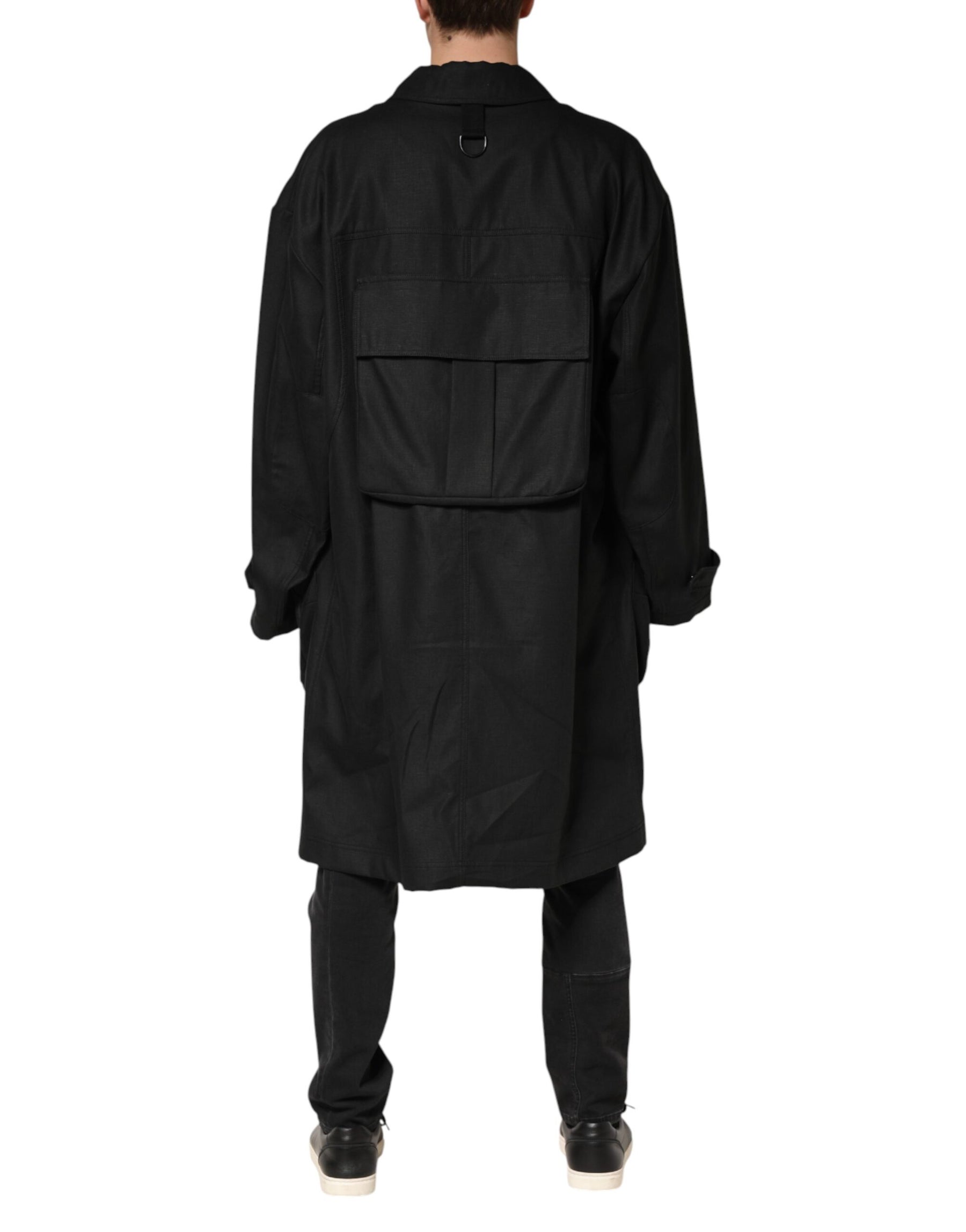 Dolce & Gabbana Black Pockets Collared Trench Coat Jacket | Regal Royce