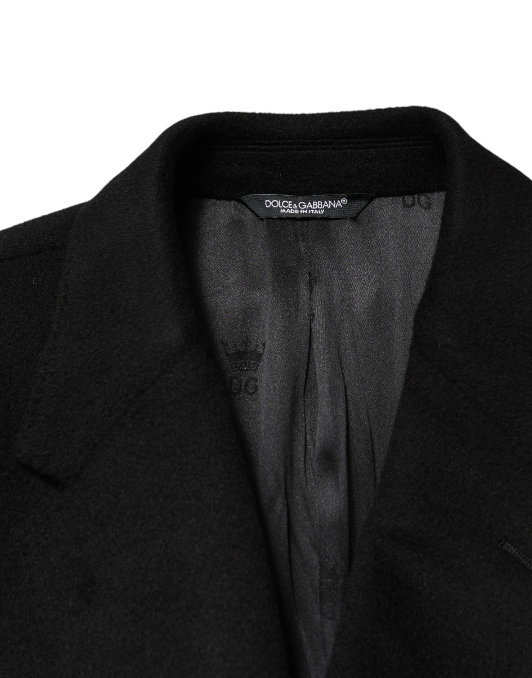 Dolce & Gabbana Black Wool Double Breasted TrenchCoat Jacket | Regal Royce
