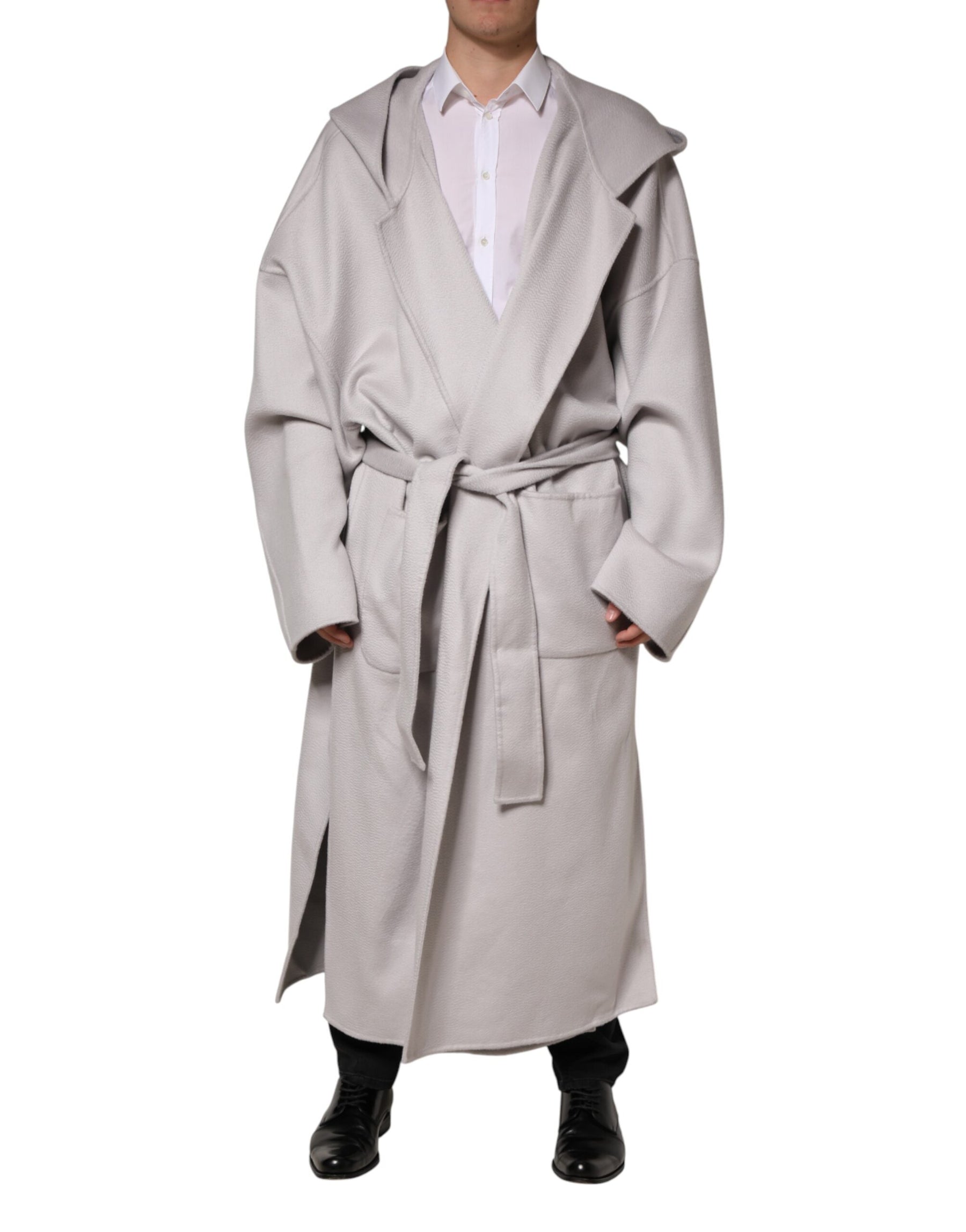 Dolce & Gabbana Off White Belted Long Trench Coat Men Jacket | Regal Royce