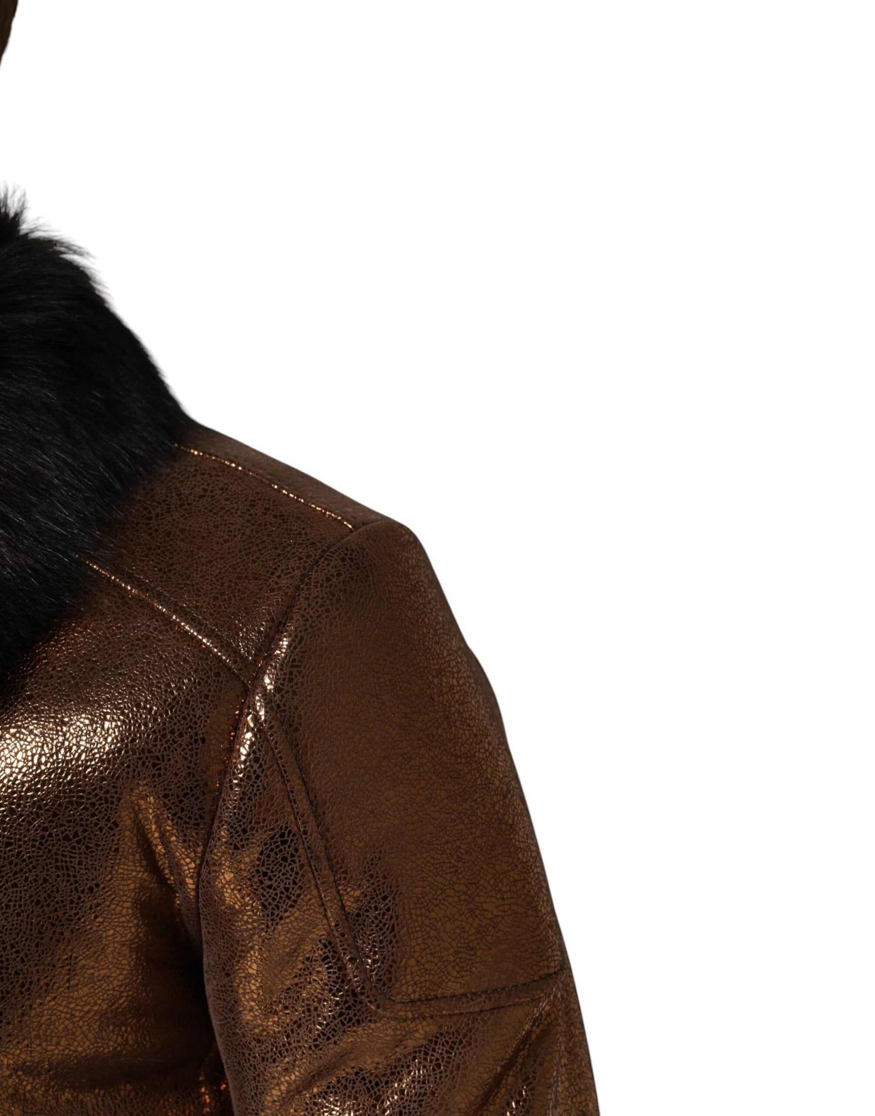 Dolce & Gabbana Bronze Leather Fur Full Zip Men Biker Jacket | Regal Royce