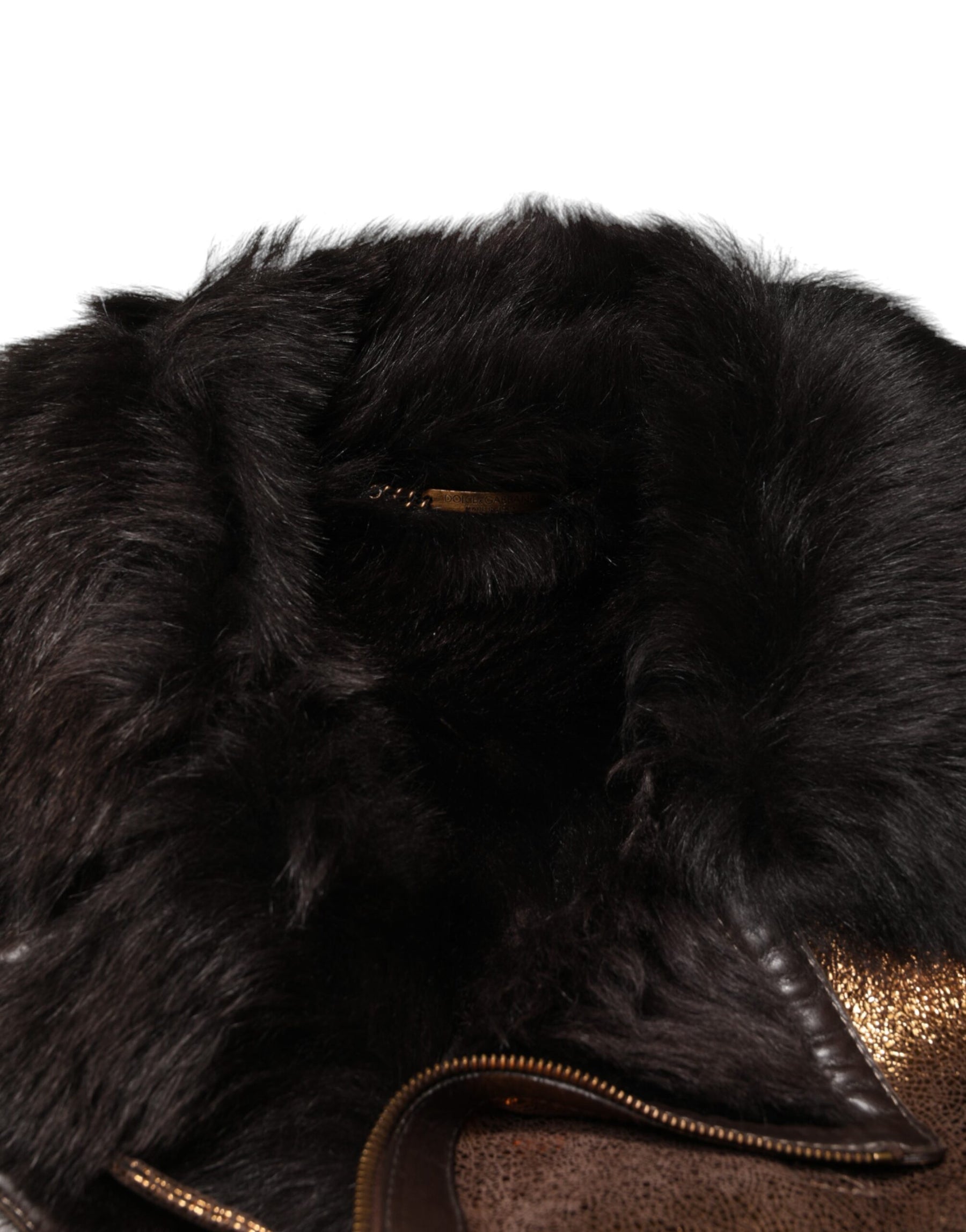 Dolce & Gabbana Bronze Leather Fur Full Zip Men Biker Jacket | Regal Royce