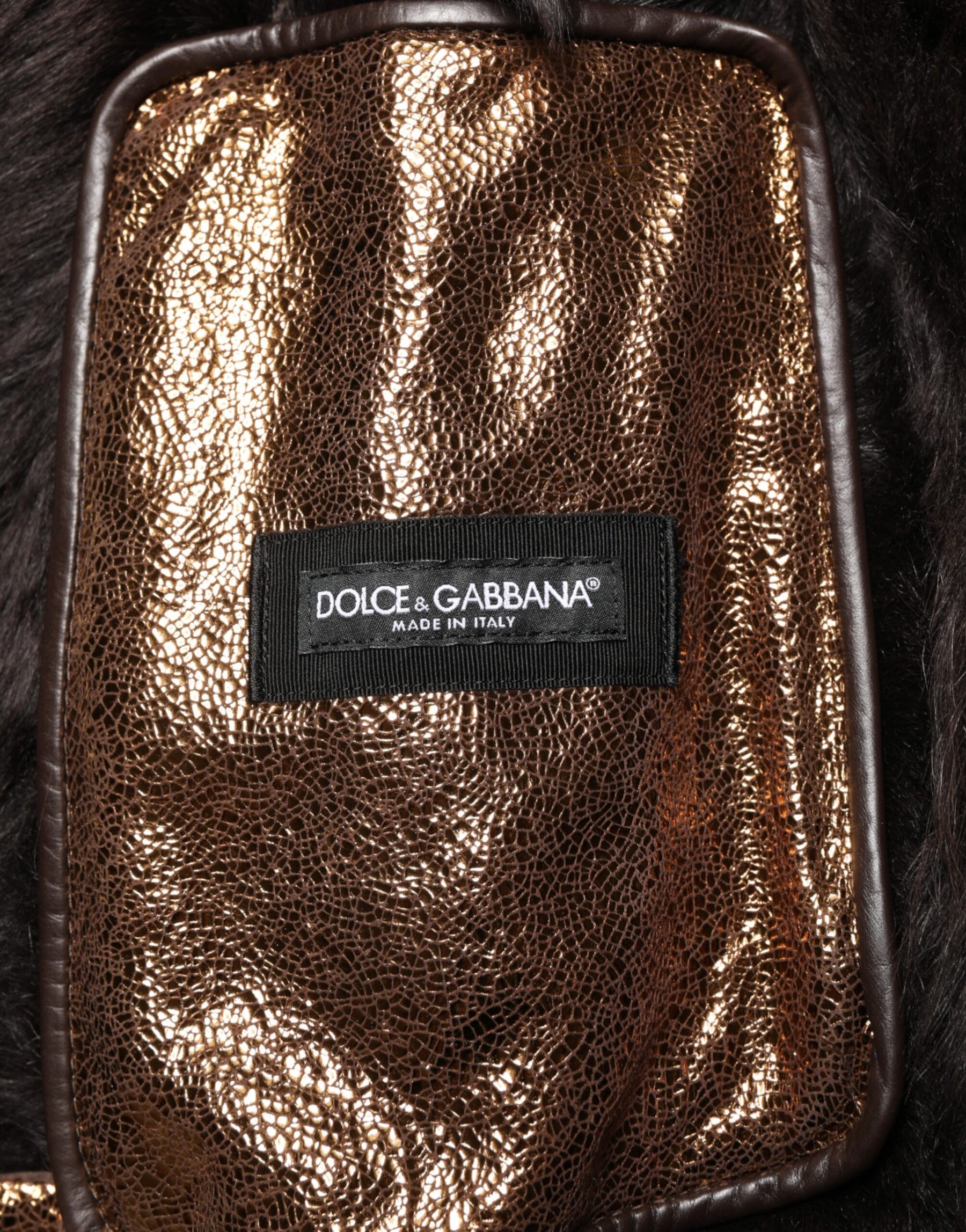 Dolce & Gabbana Bronze Leather Fur Full Zip Men Biker Jacket | Regal Royce
