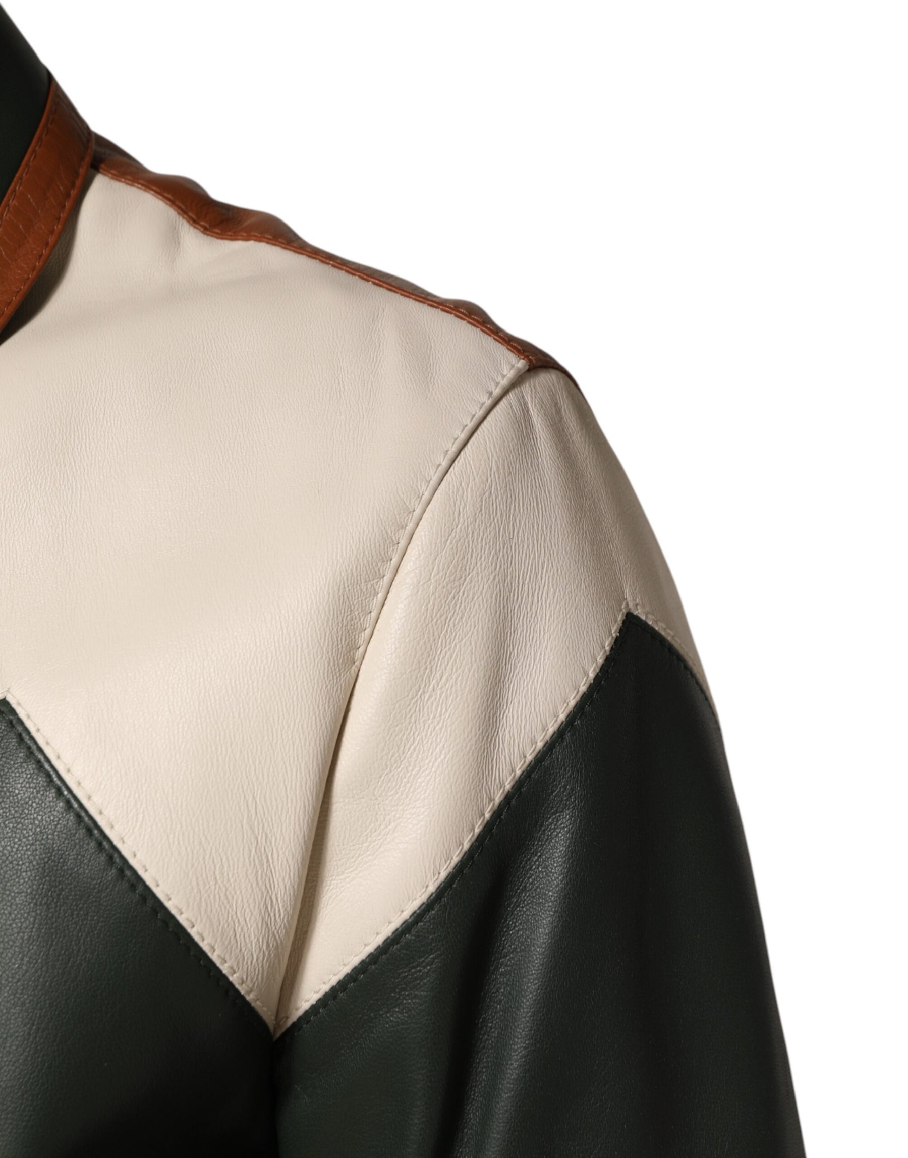 Dolce & Gabbana Multicolor Leather Full Zip men Biker Jacket | Regal Royce