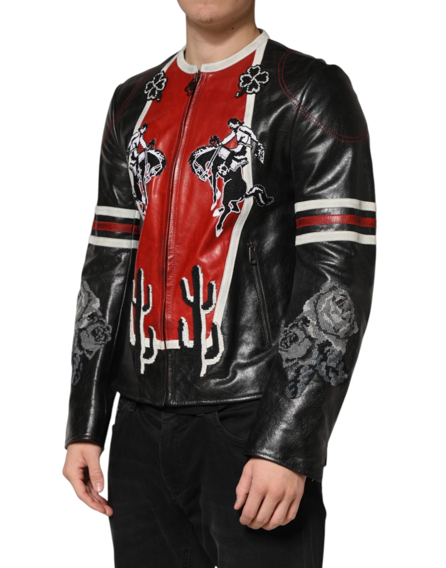 Dolce & Gabbana Multicolor Guns n' Roses Full Zip Men Biker Jacket | Regal Royce
