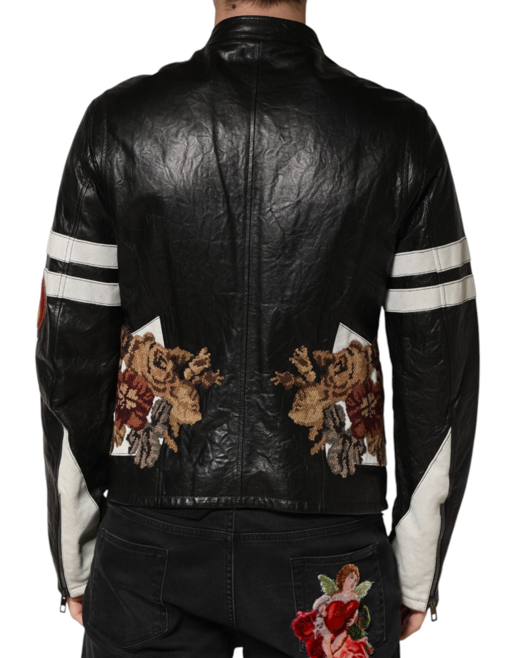 Dolce & Gabbana Black Guns n' Roses FullZip Men Biker Jacket | Regal Royce