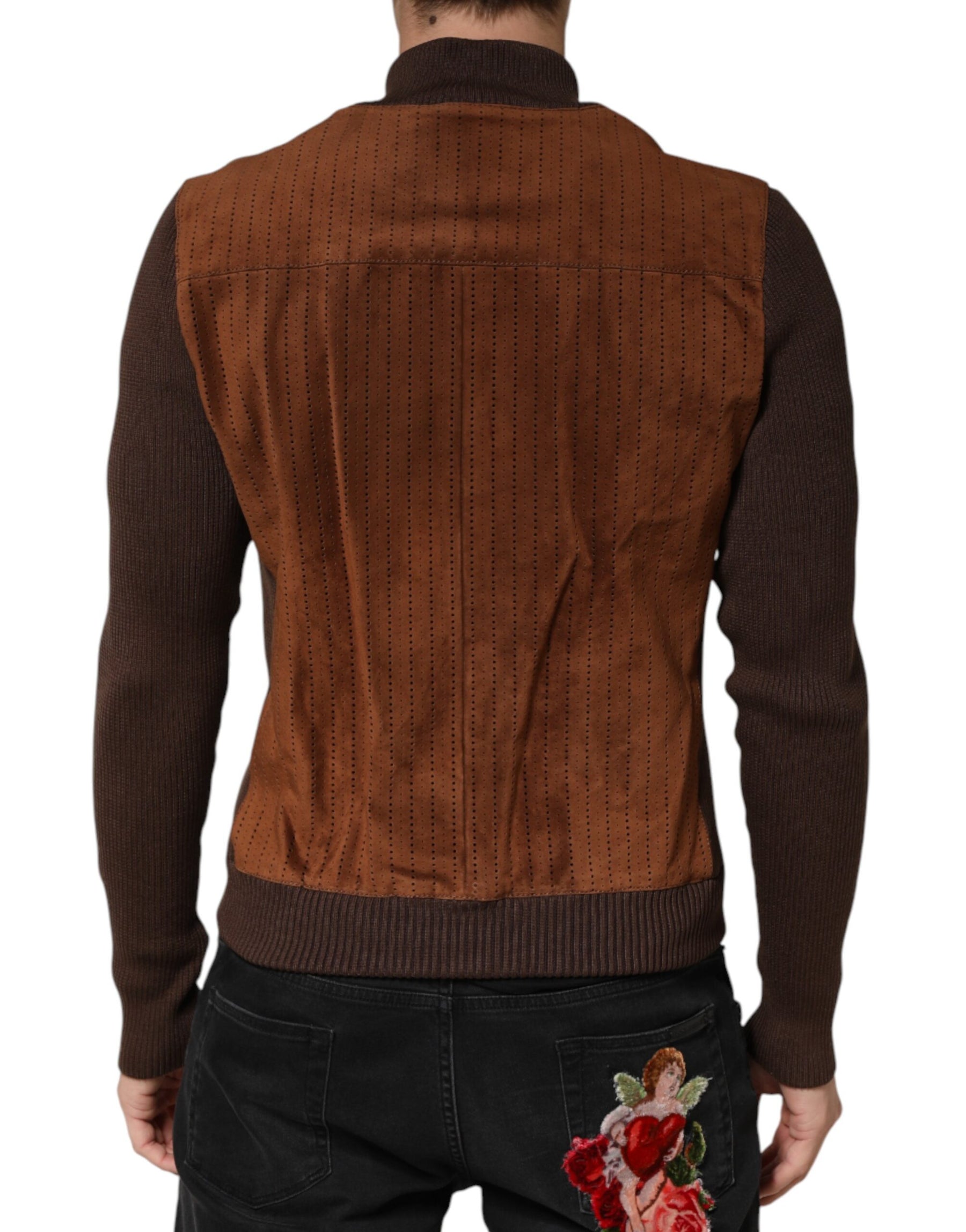 Dolce & Gabbana Brown Velvet Calfskin Full Zip Biker Jacket | Regal Royce