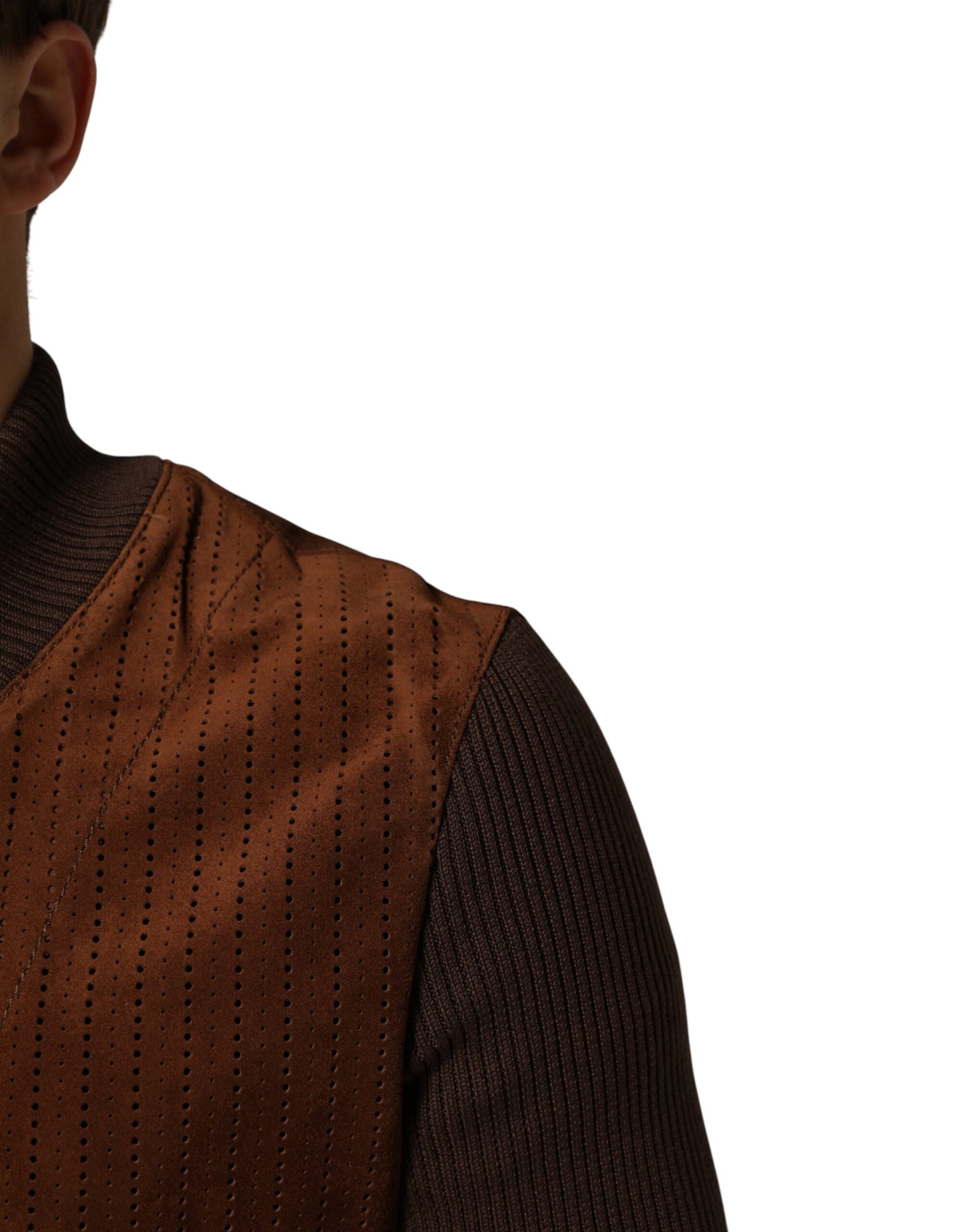 Dolce & Gabbana Brown Velvet Calfskin Full Zip Biker Jacket | Regal Royce