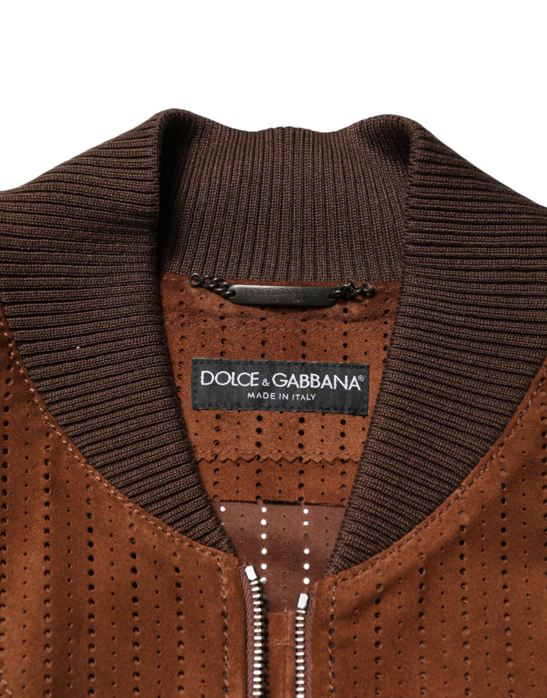 Dolce & Gabbana Brown Velvet Calfskin Full Zip Biker Jacket | Regal Royce