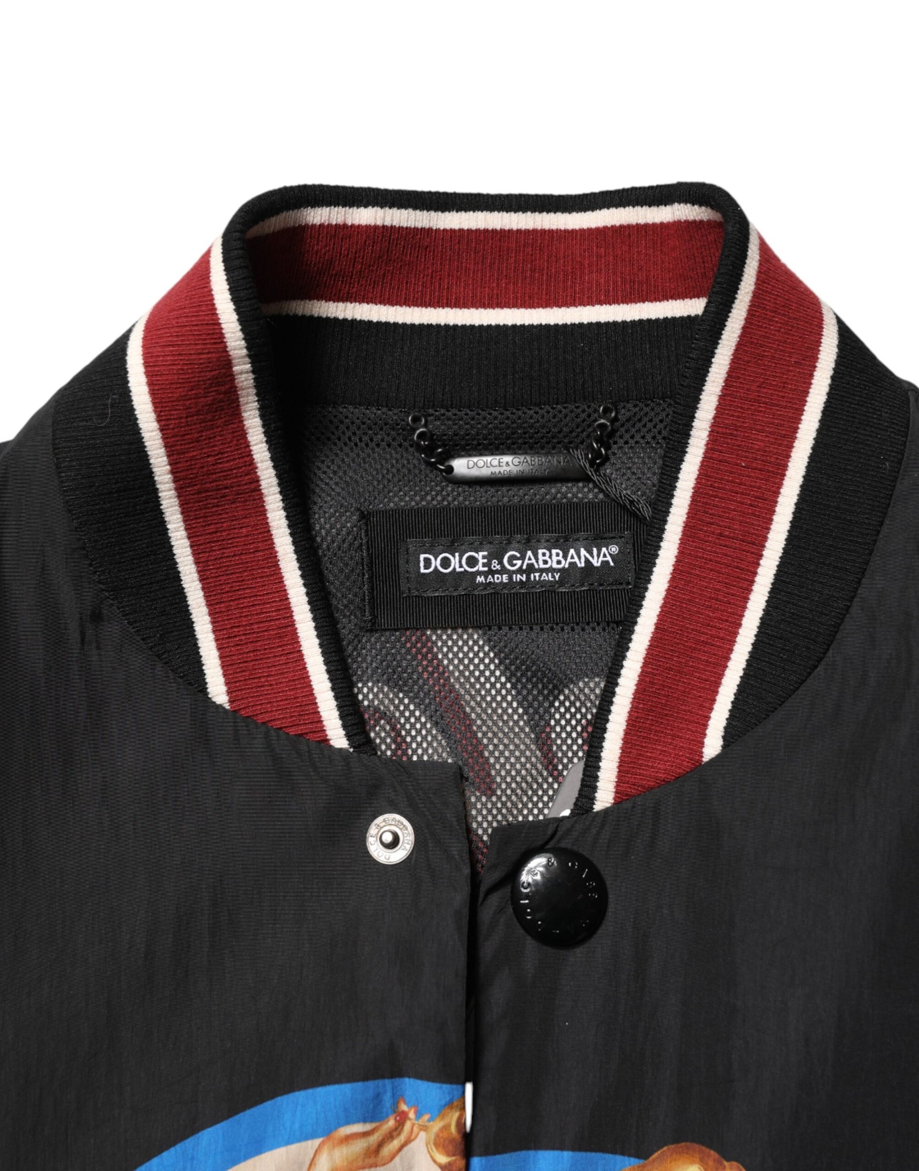 Dolce & Gabbana Black Pin Up Button Down Men Bomber Jacket | Regal Royce