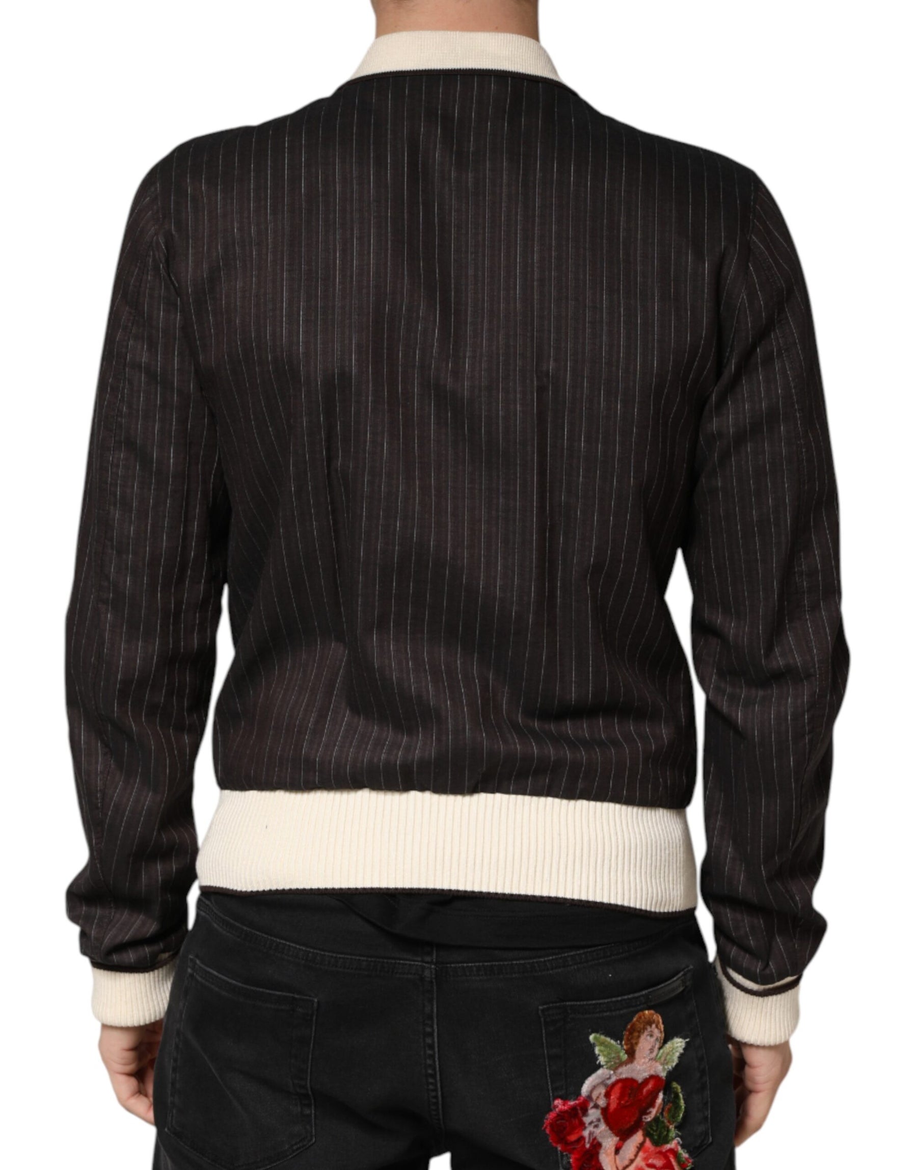 Dolce & Gabbana Brown Contrast Stripe Men Bomber Jacket | Regal Royce