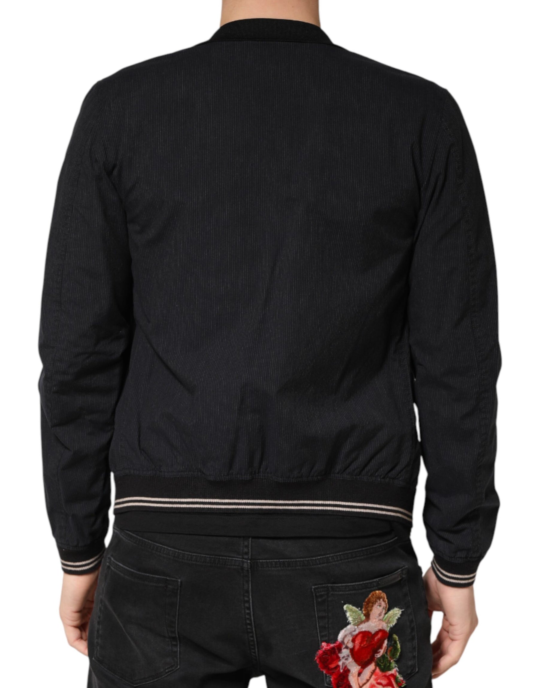 Dolce & Gabbana Dark Blue Cotton Full Zip Bomber Men Jacket | Regal Royce