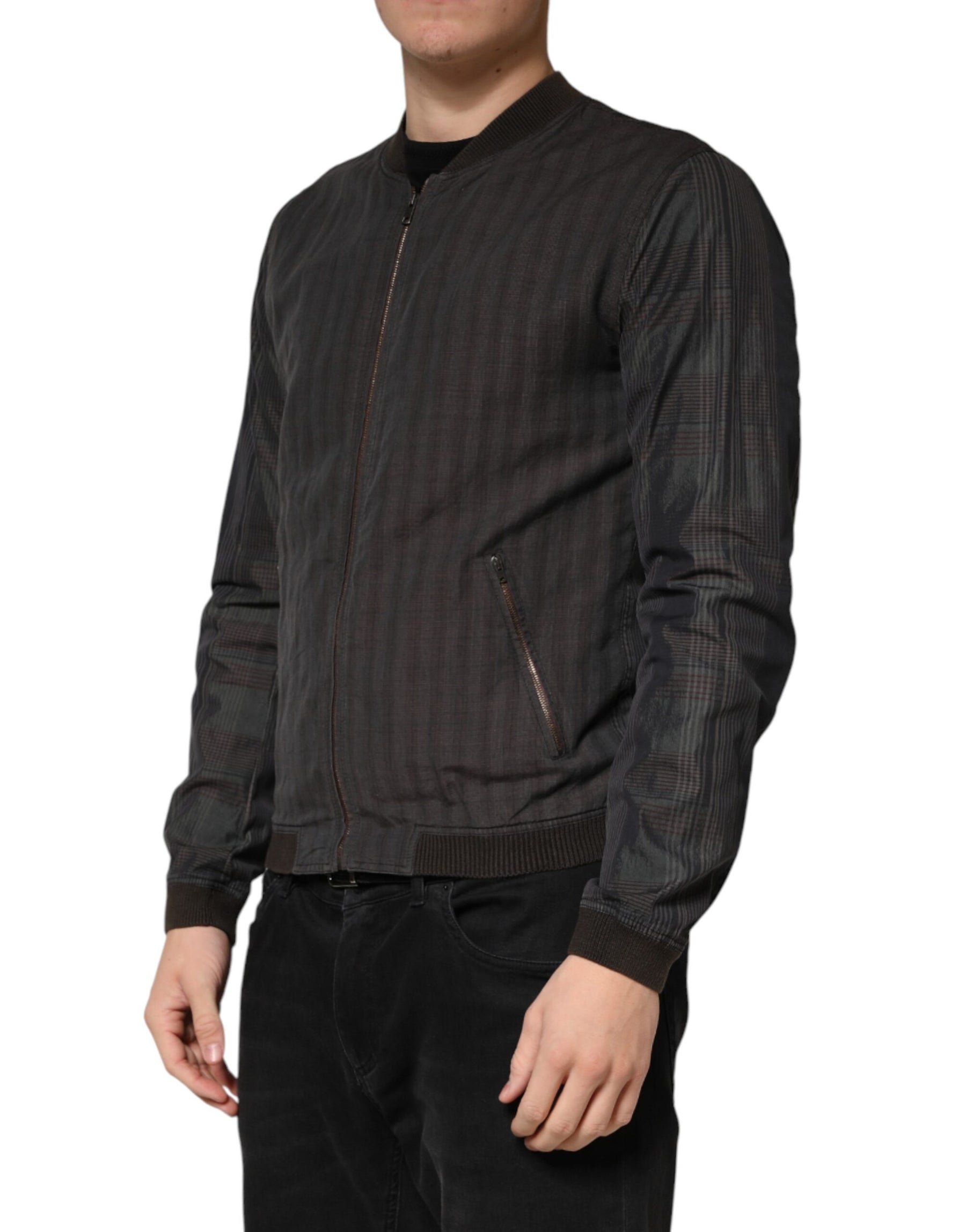 Dolce & Gabbana Black Stripes Cotton Full Zip Bomber Jacket | Regal Royce