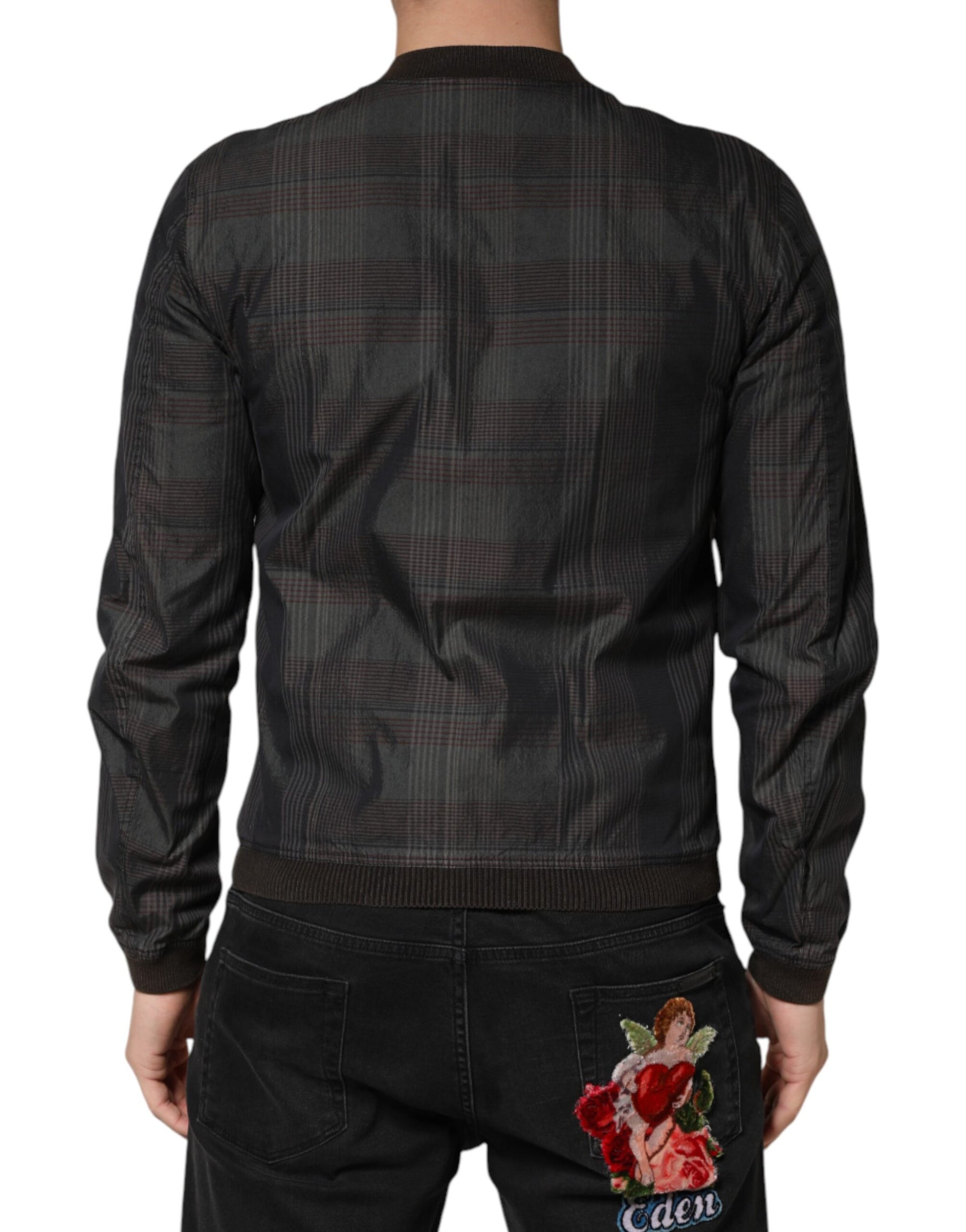 Dolce & Gabbana Black Stripes Cotton Full Zip Bomber Jacket | Regal Royce