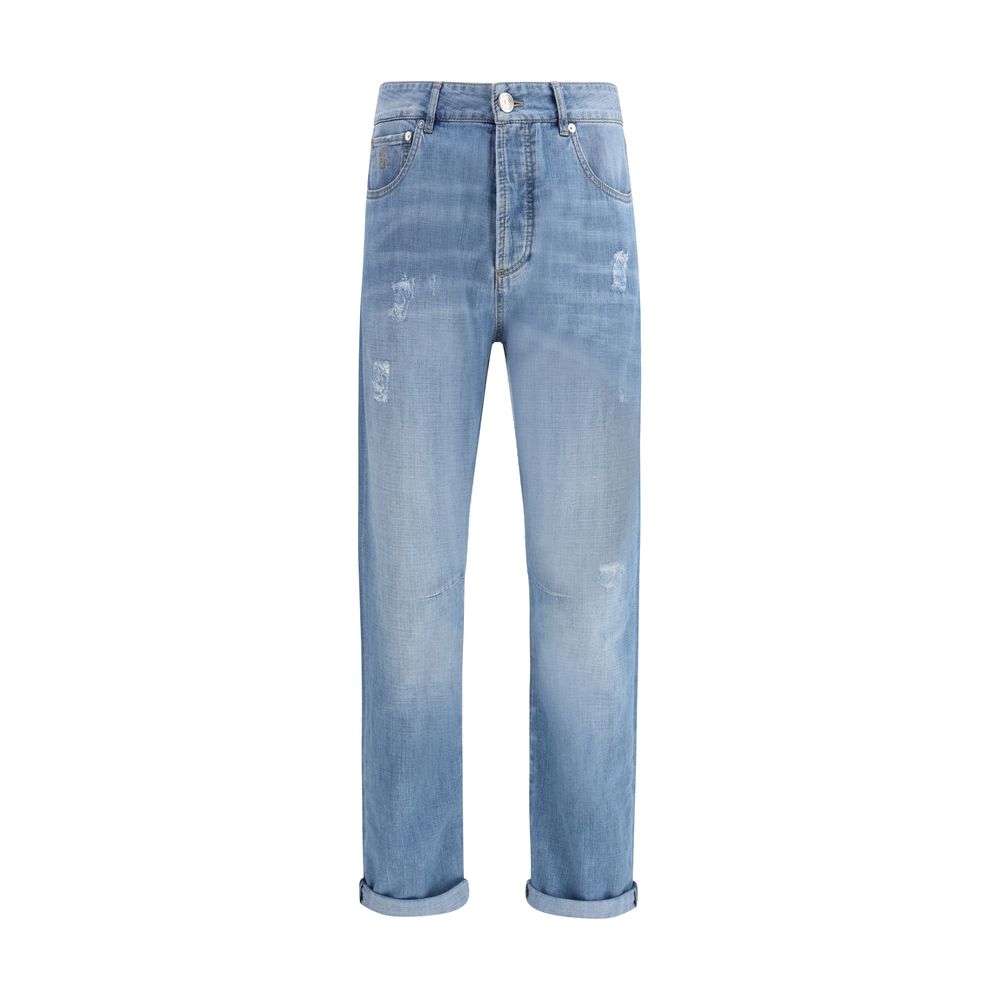 Brunello Cucinelli Light Blue Cotton Relaxed Fit Jeans | Regal Royce