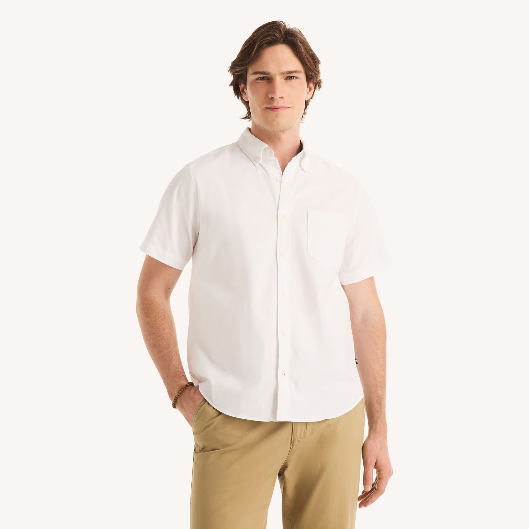 Nautica short sleeve shirt bright white cotton | Regal Royce