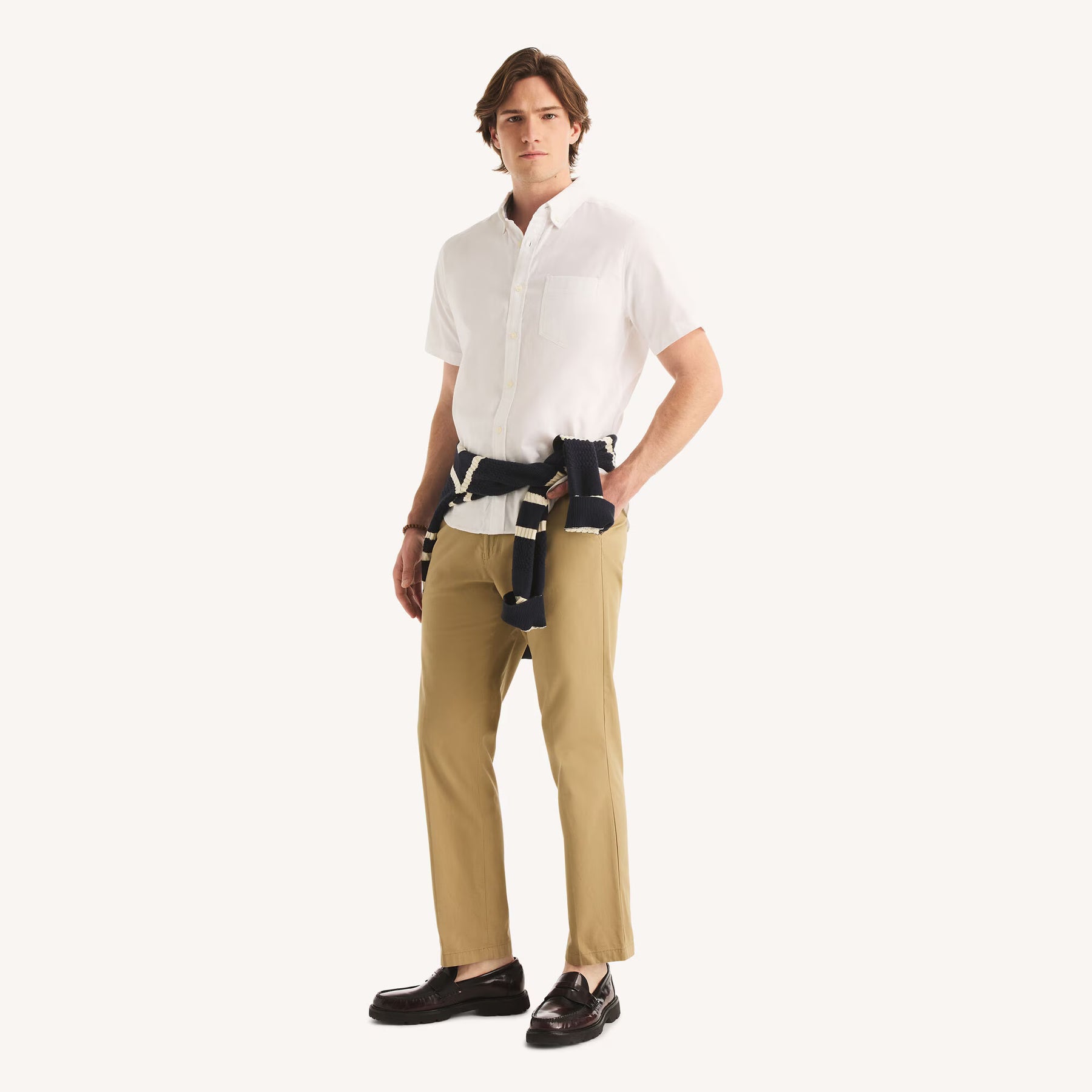 Nautica short sleeve shirt bright white cotton | Regal Royce
